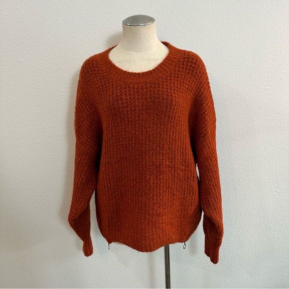 Topshop Burnt Orange Waffle Knit Chunky Sweater with side zips 180 - Picture 2 of 5